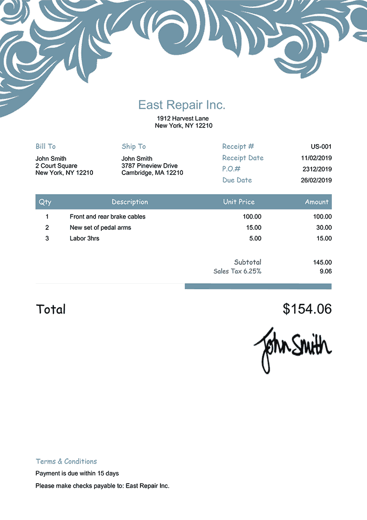 Receipt Template Us Ornate Gray 