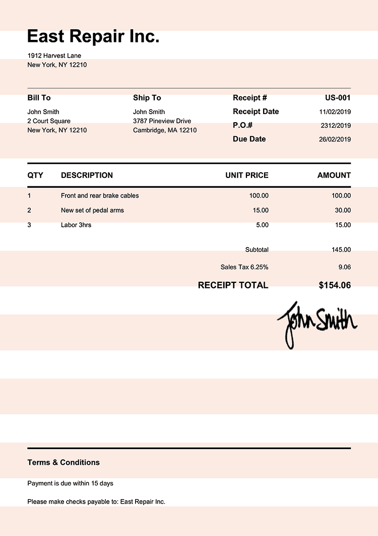 Receipt Template Us Pure Orange 