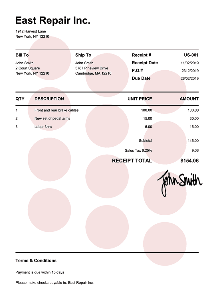 Receipt Template Us Pure Red 