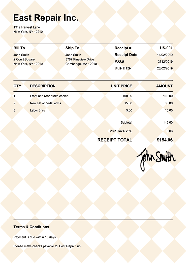 Receipt Template Us Pure Yellow 