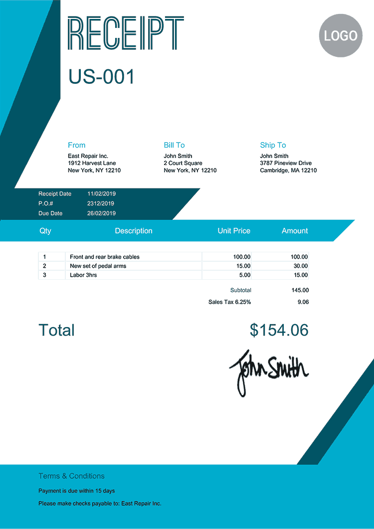 Receipt Template Us Sharp 