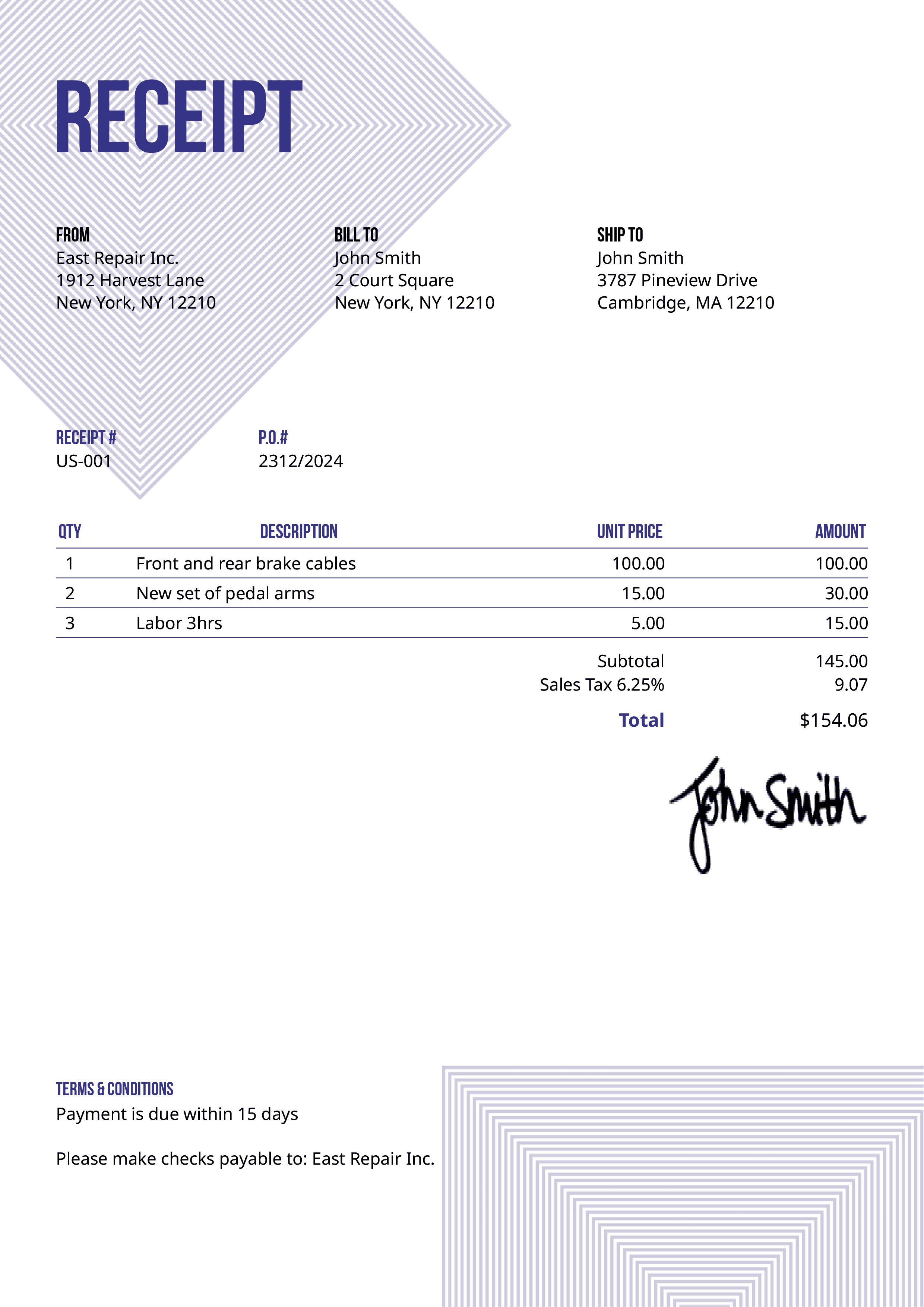 Receipt Template Us Squares Purple 