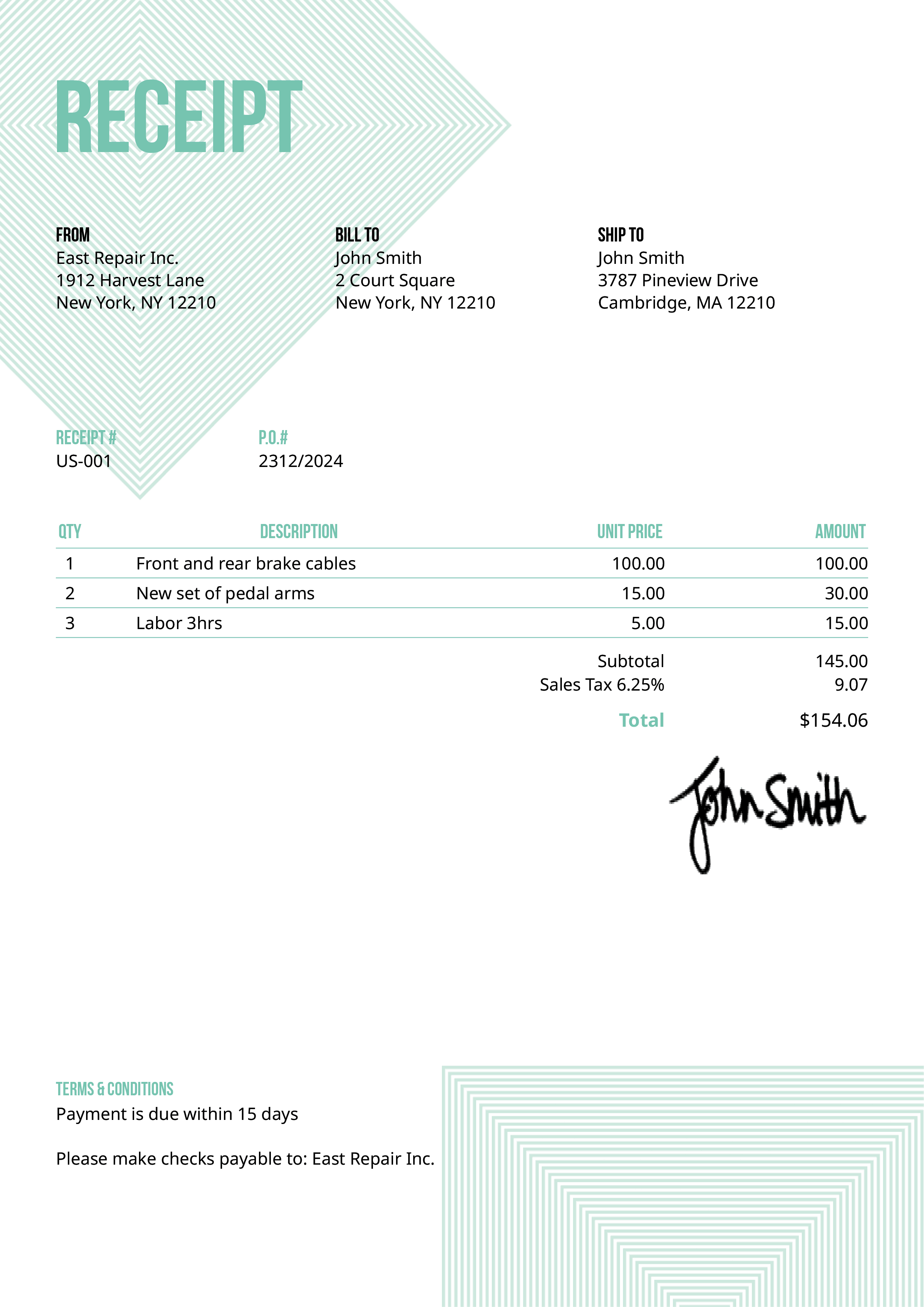 Receipt Template Us Squares Turquoise 