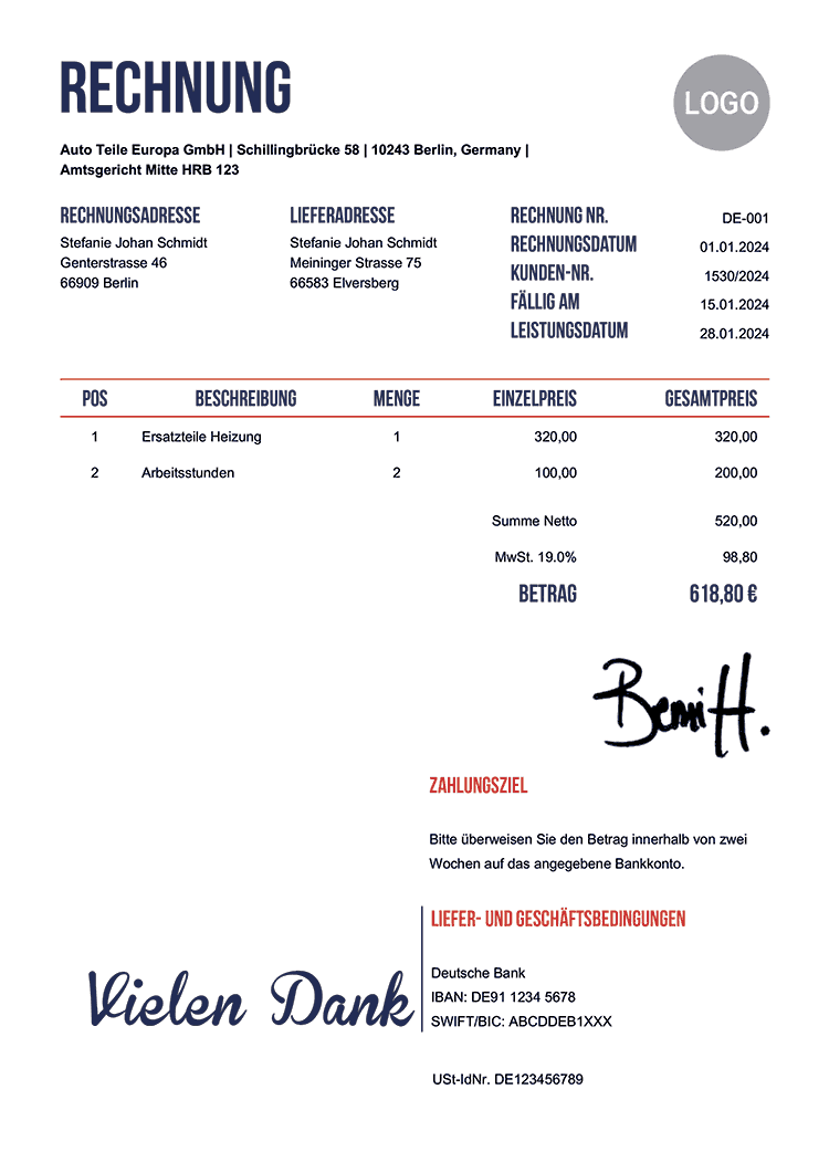 Gratis Rechnungsvorlage 100 Verschiedene Pdf Zum Verschicken