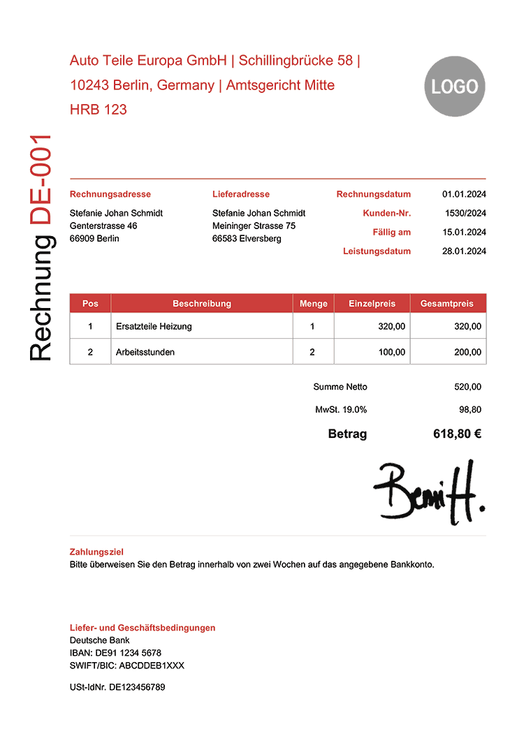 Geschaftliche Rechnung Anforden / Kleinunternehmer ...