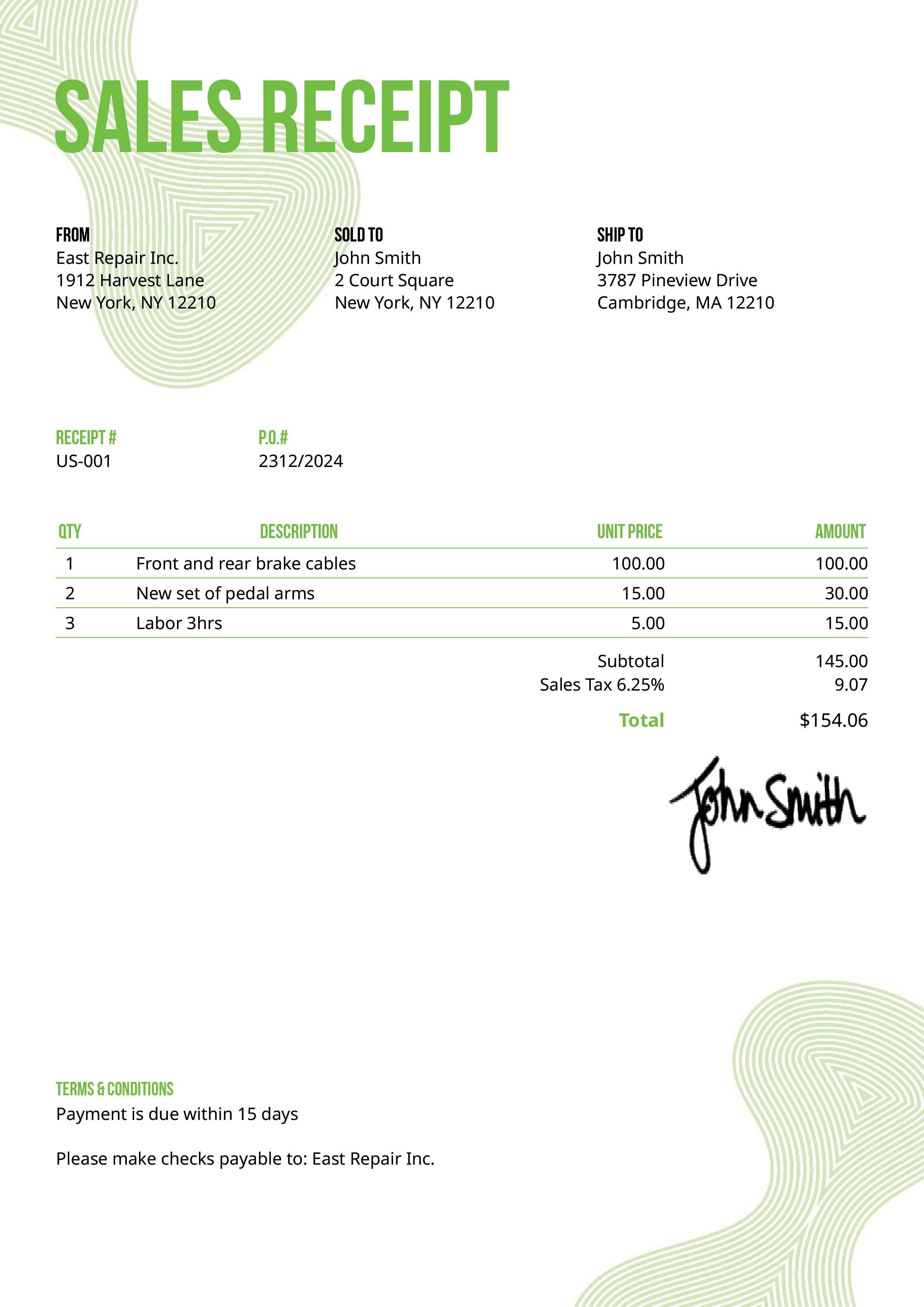 Sales Receipt Template Us Blobs Green 