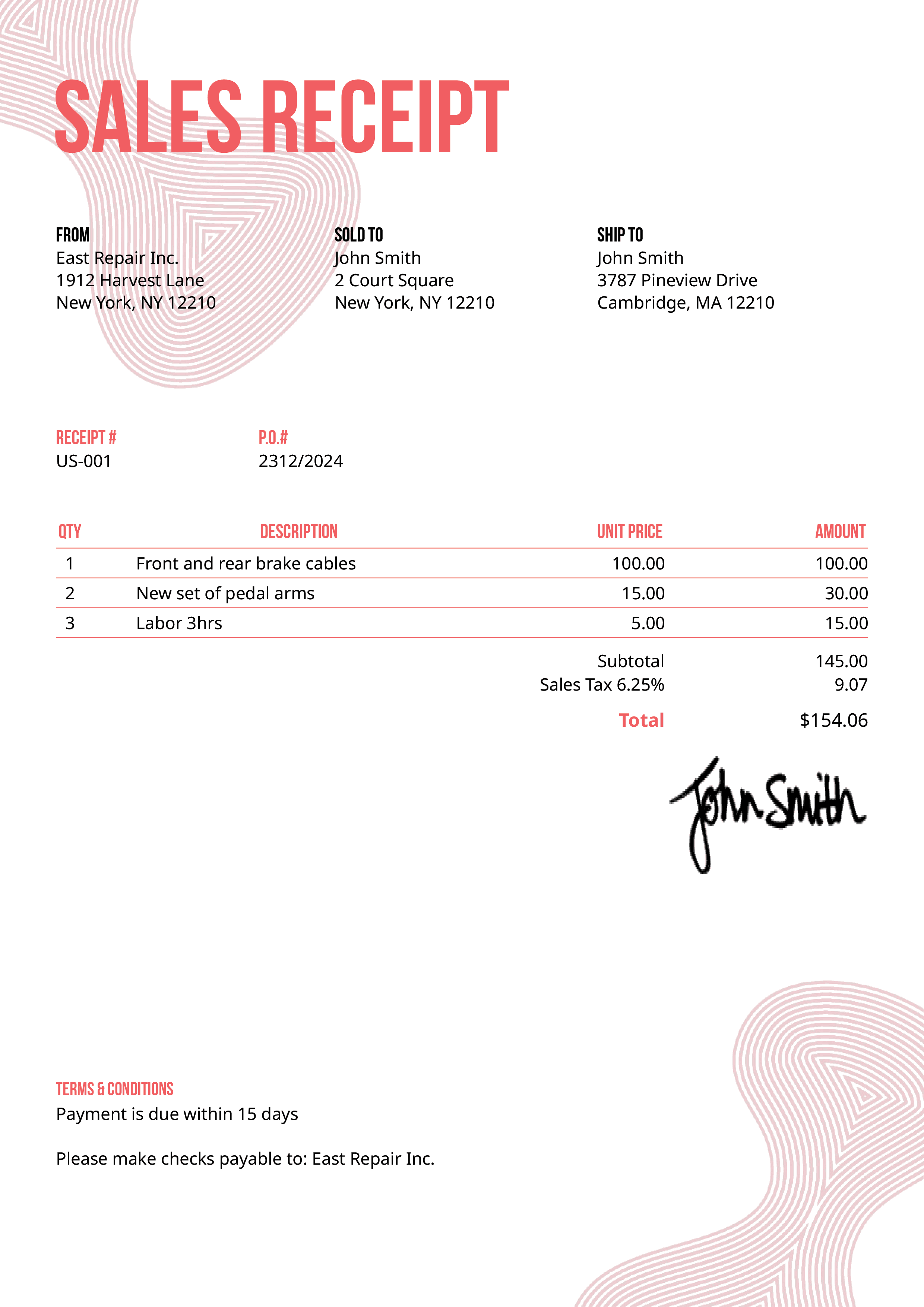 Sales Receipt Template Us Blobs Pink 