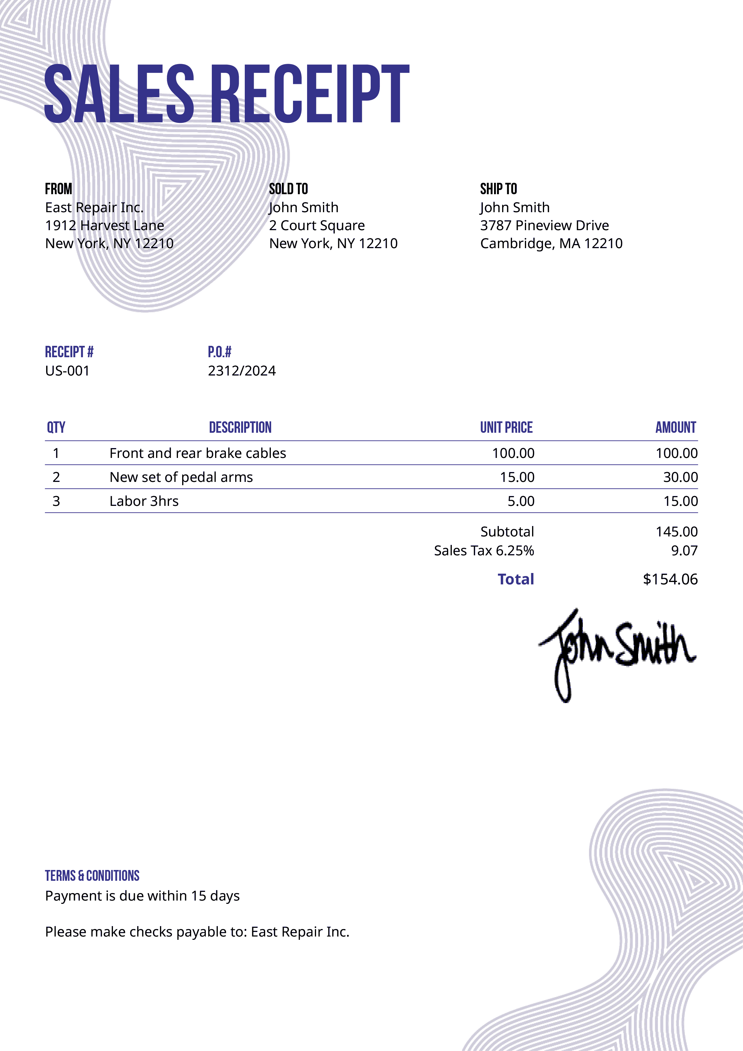 Sales Receipt Template Us Blobs Purple 