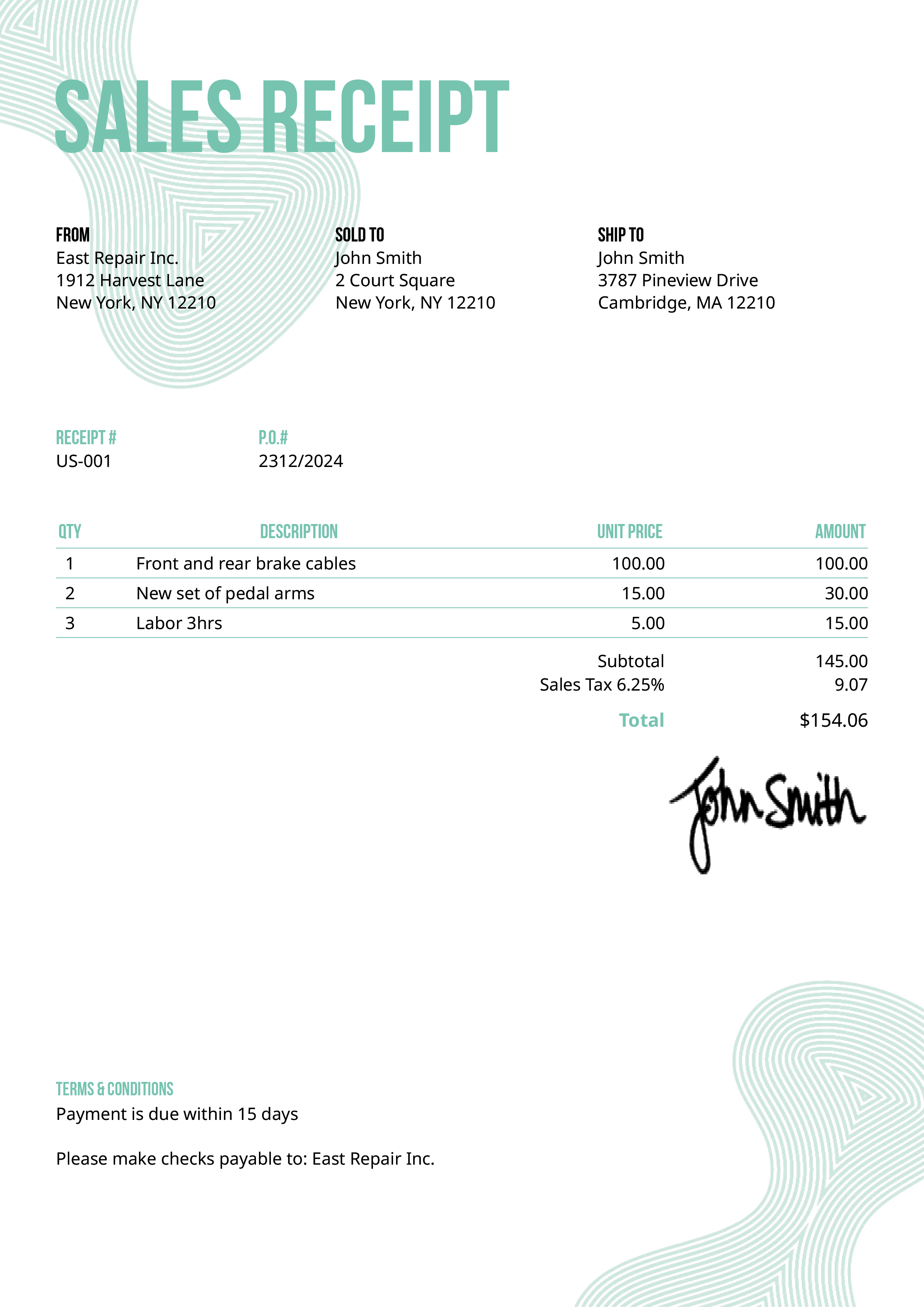Sales Receipt Template Us Blobs Turquoise 