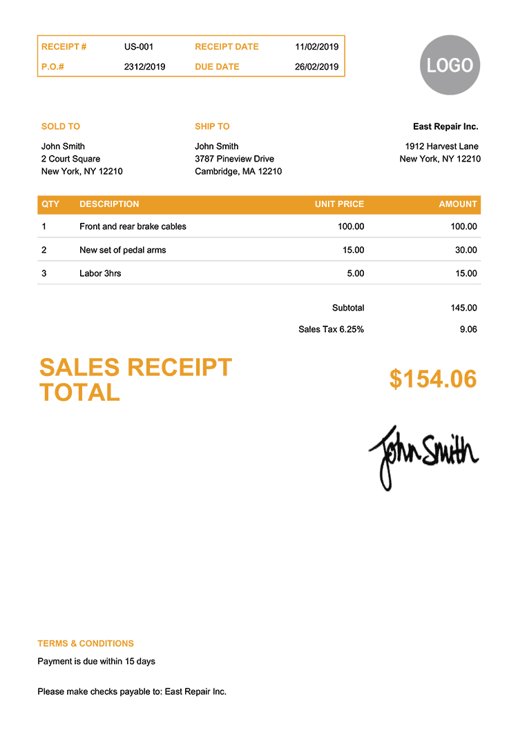 Sales Receipt Template Us Clean Yellow 