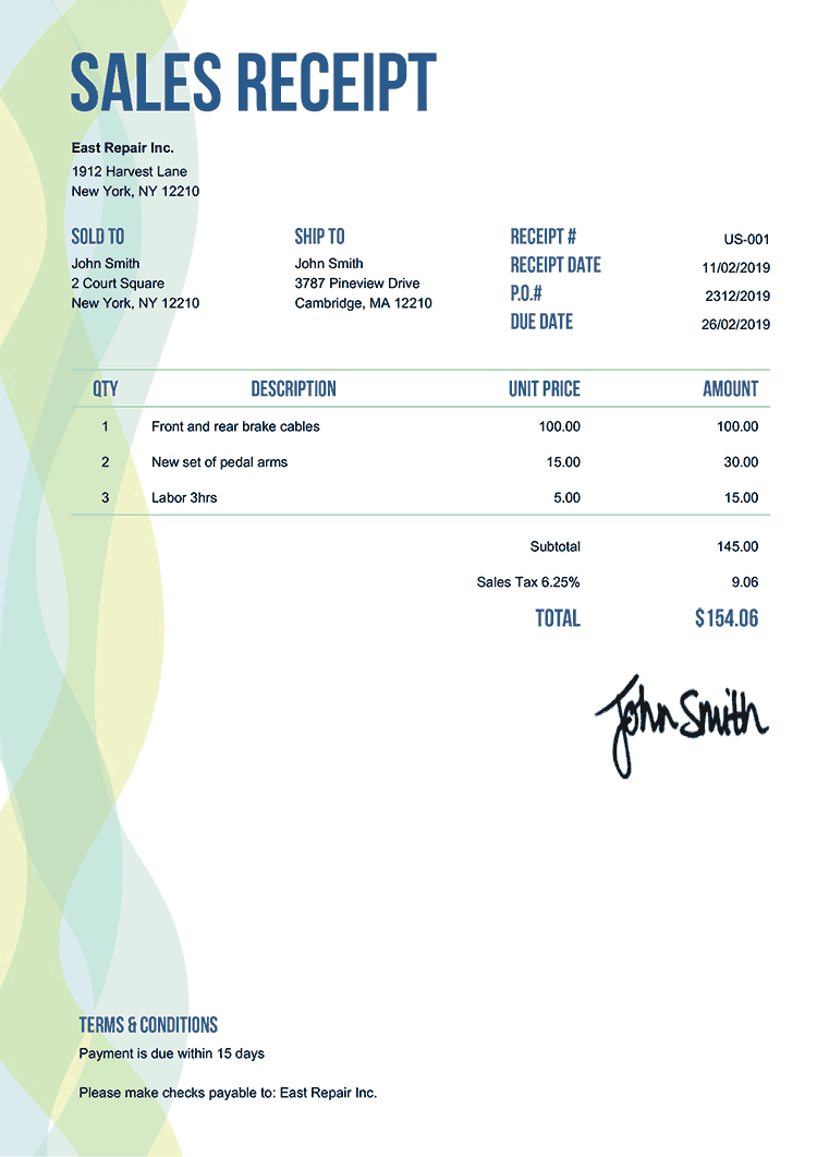 sales receipt template