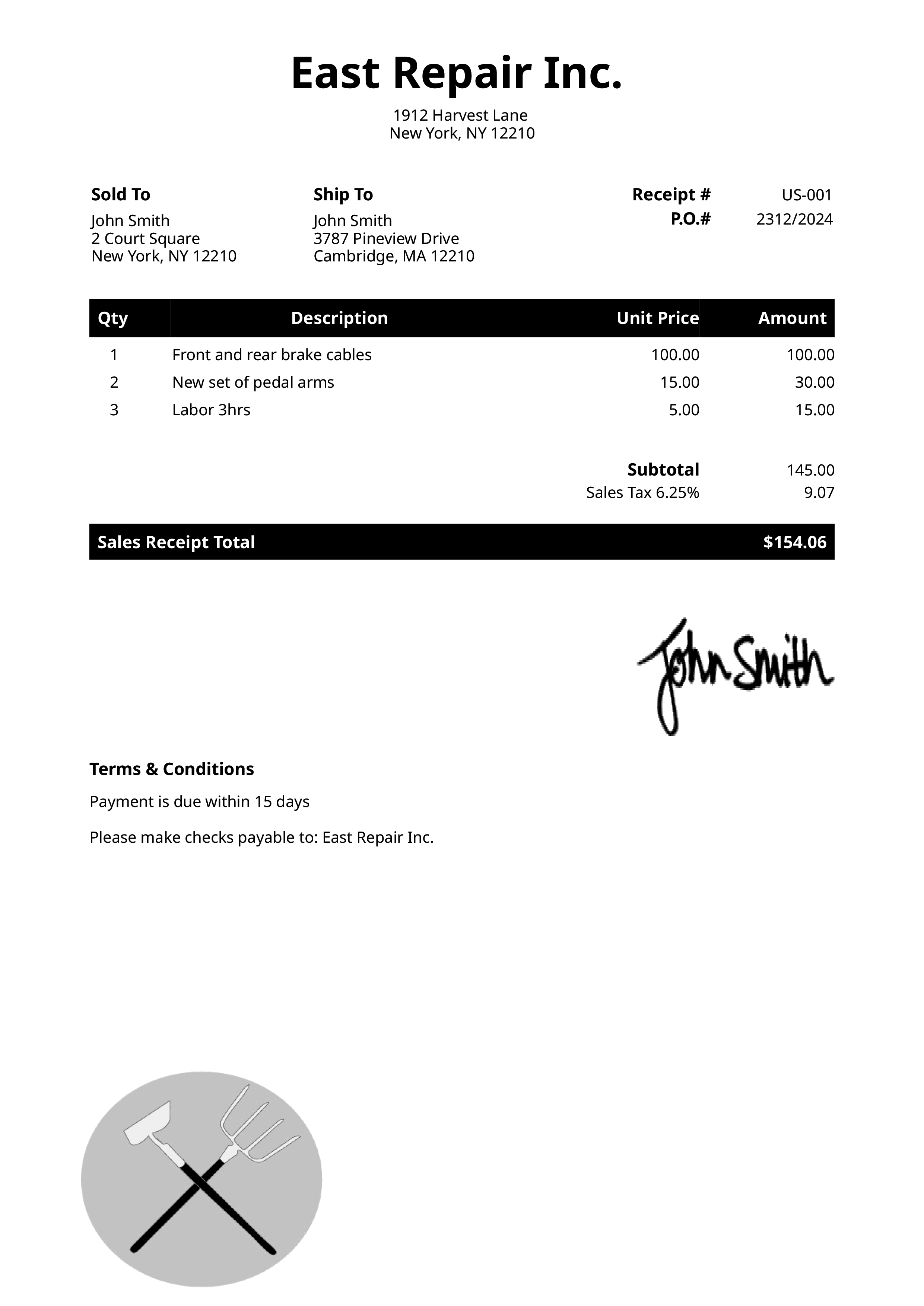 Sales Receipt Template Us Farmer Black 