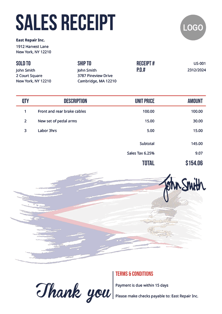 Sales Receipt Template Us Flag Of American Samoa 