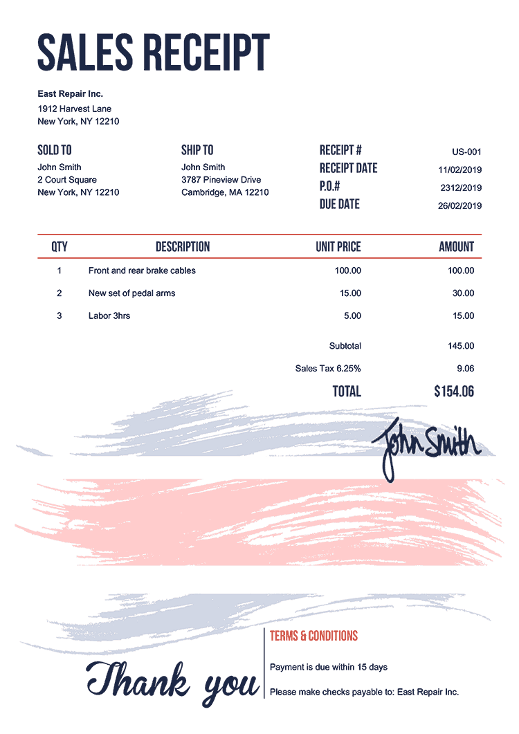 Sales Receipt Template Us Flag Of Costa Rica 