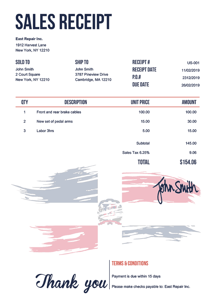 Sales Receipt Template Us Flag Of Dominican Republic 