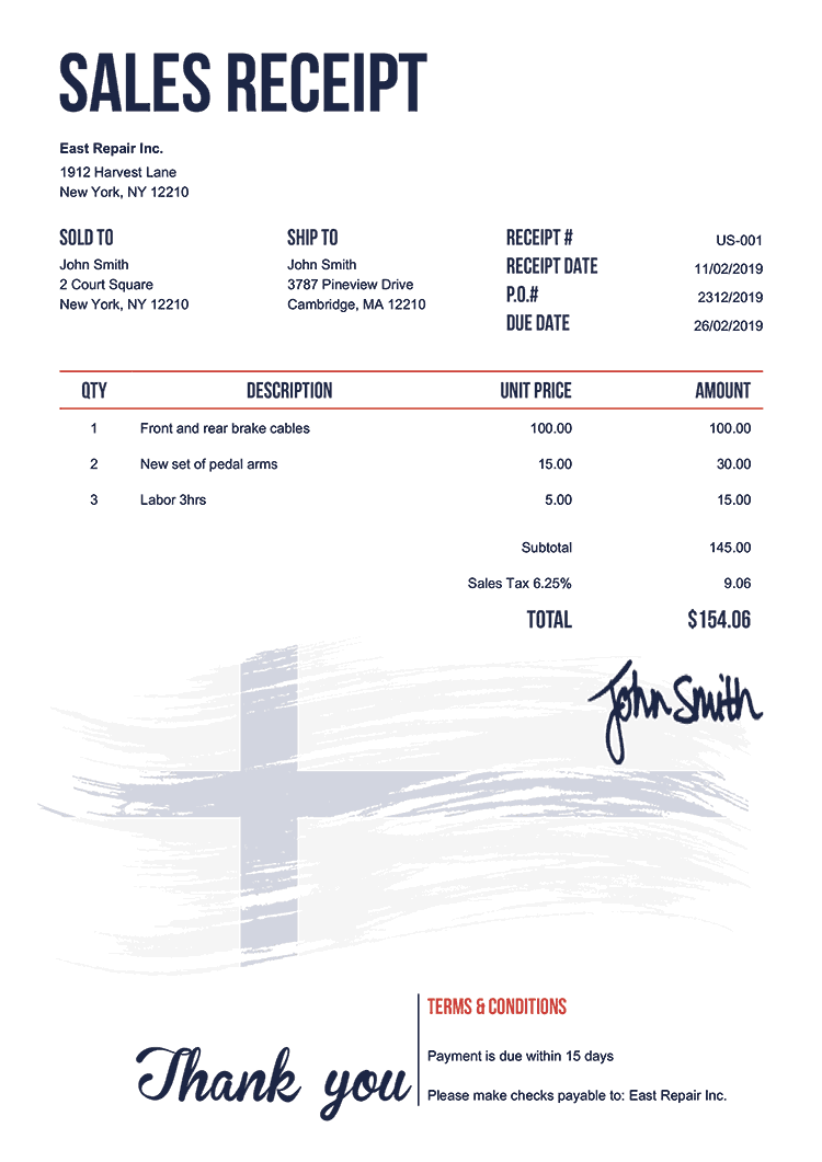 Sales Receipt Template Us Flag Of Finland 