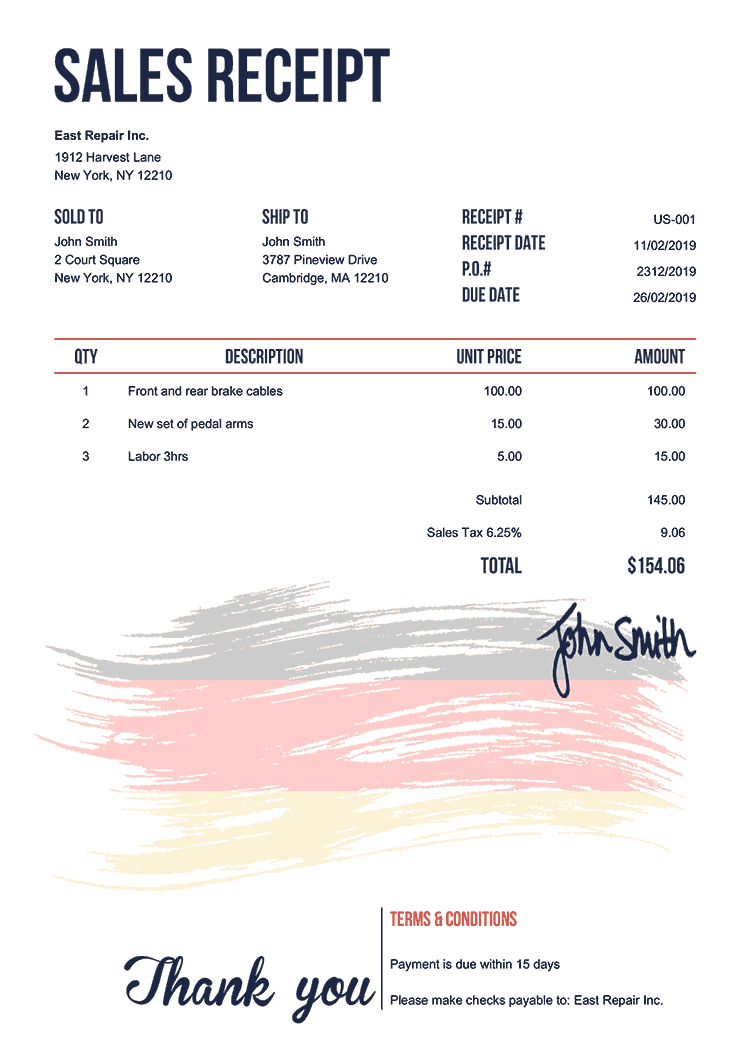 Sales Receipt Template Us Flag Of Germany 