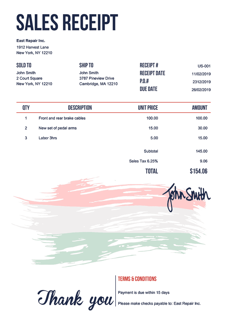 Sales Receipt Template Us Flag Of Hungary 