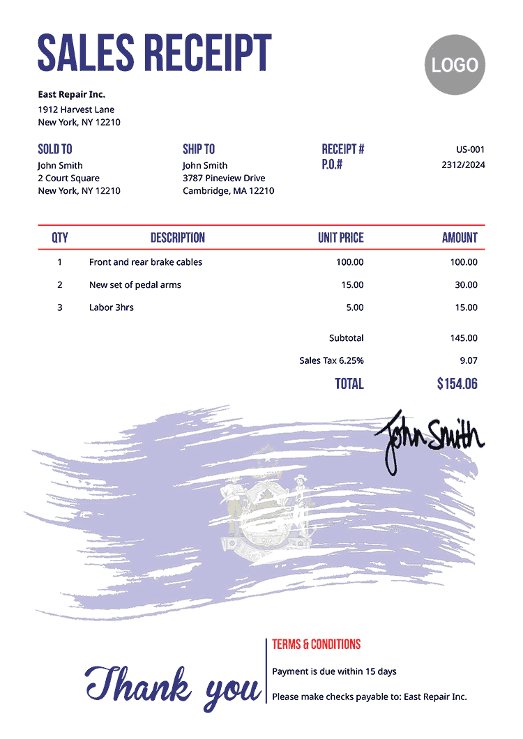 Sales Receipt Template Us Flag Of Maine 