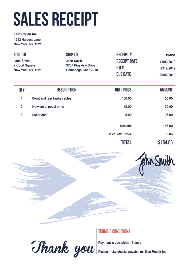 Sales Receipt Template Us Flag Of Scotland 