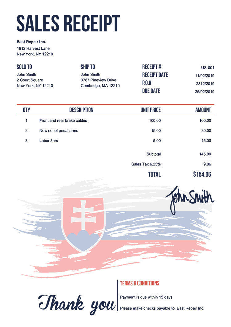 Sales Receipt Template Us Flag Of Slovakia 