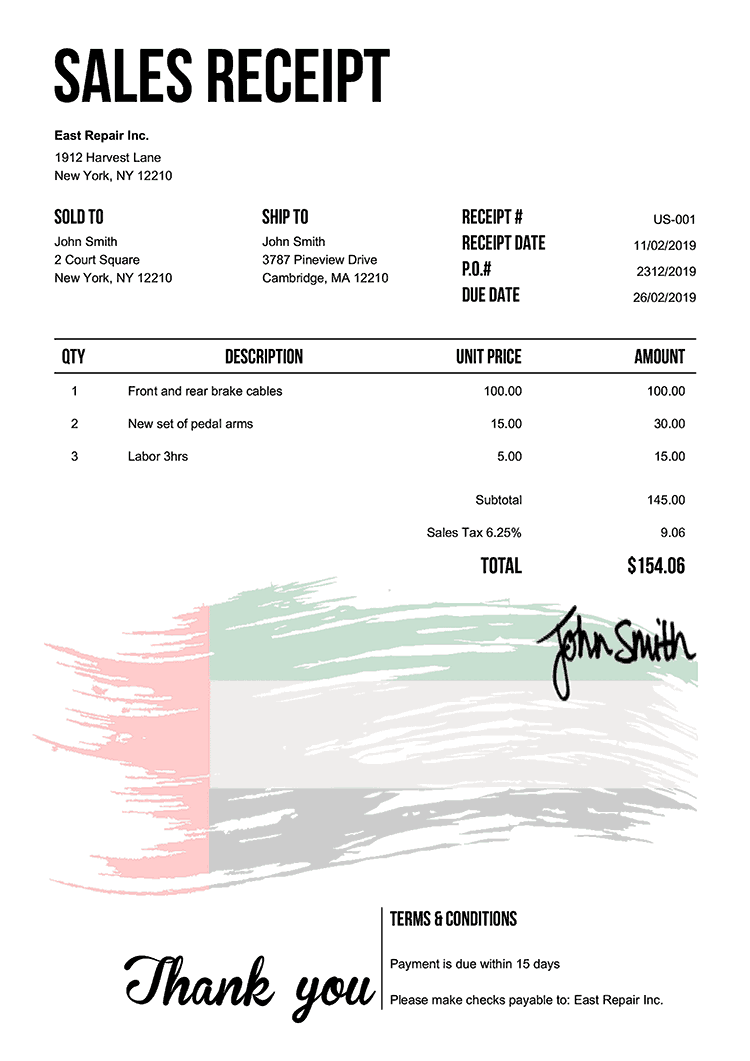Sales Receipt Template Us Flag Of The Uae 