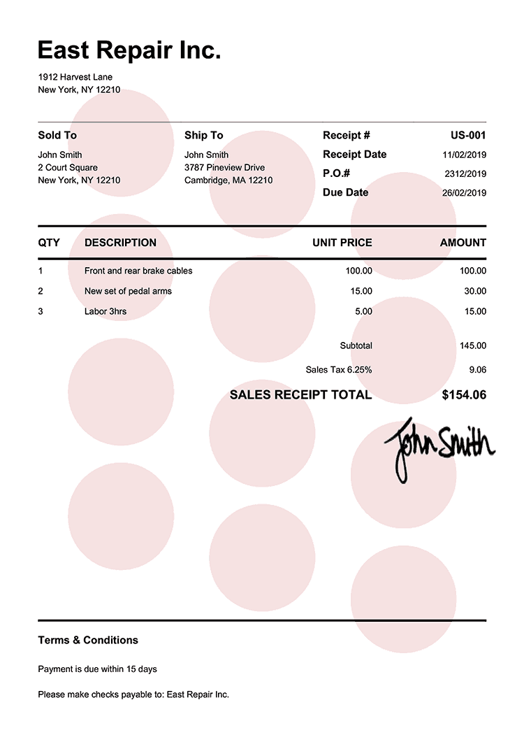 Sales Receipt Template Us Pure Red 