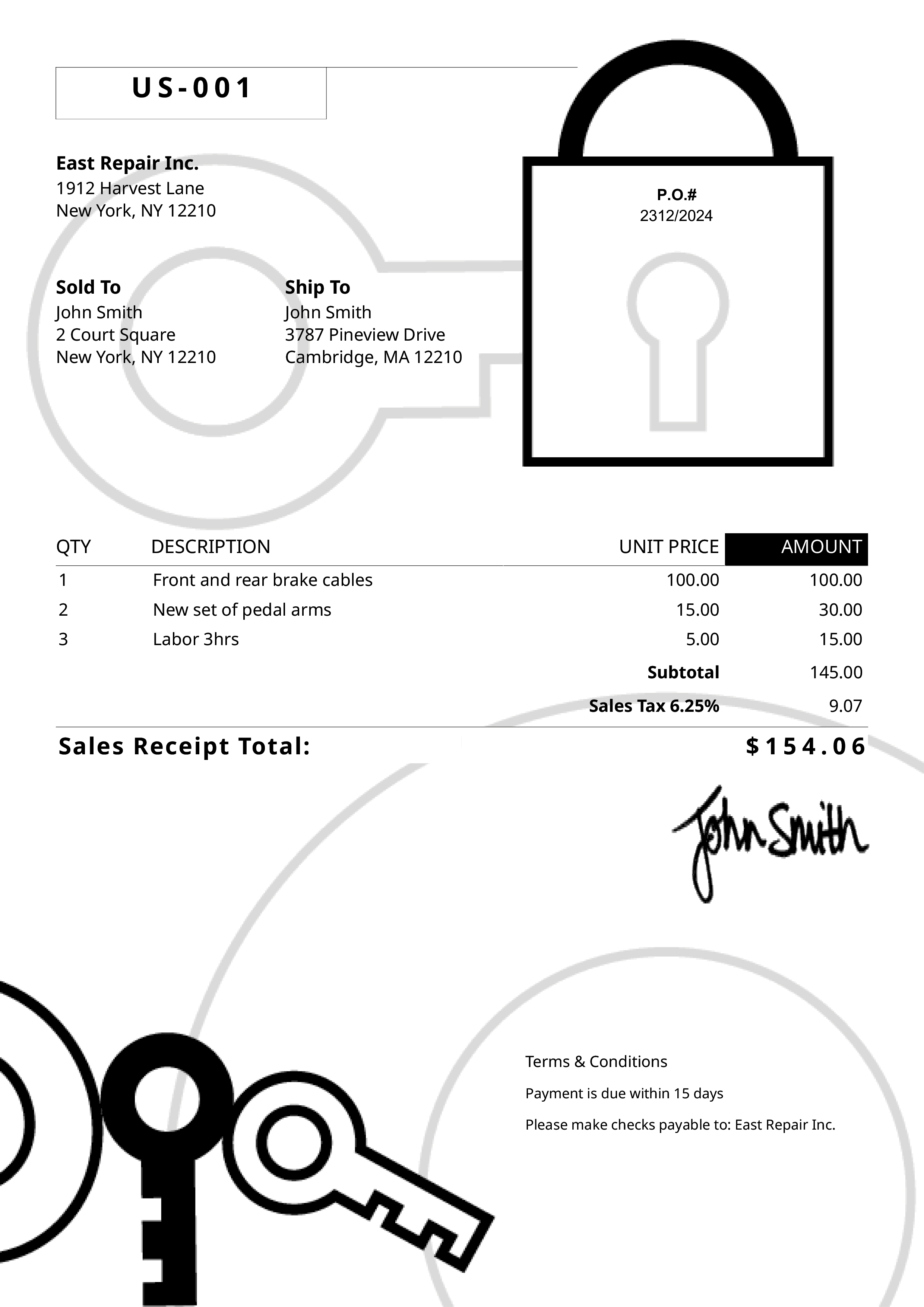Sales Receipt Template Us Secure Black 