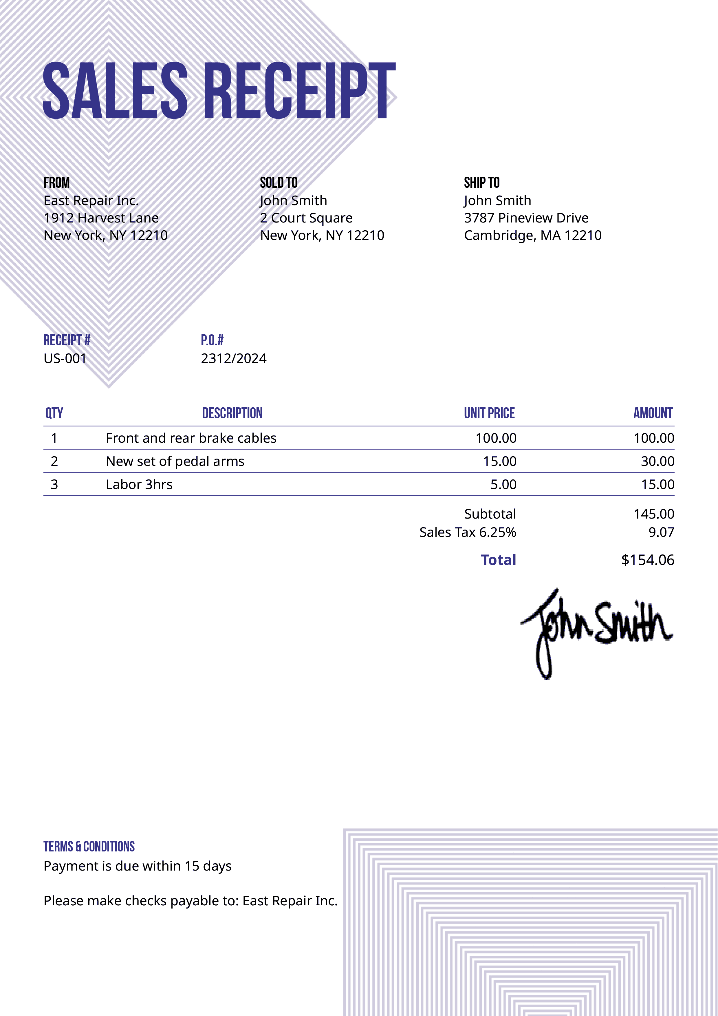 Sales Receipt Template Us Squares Purple 