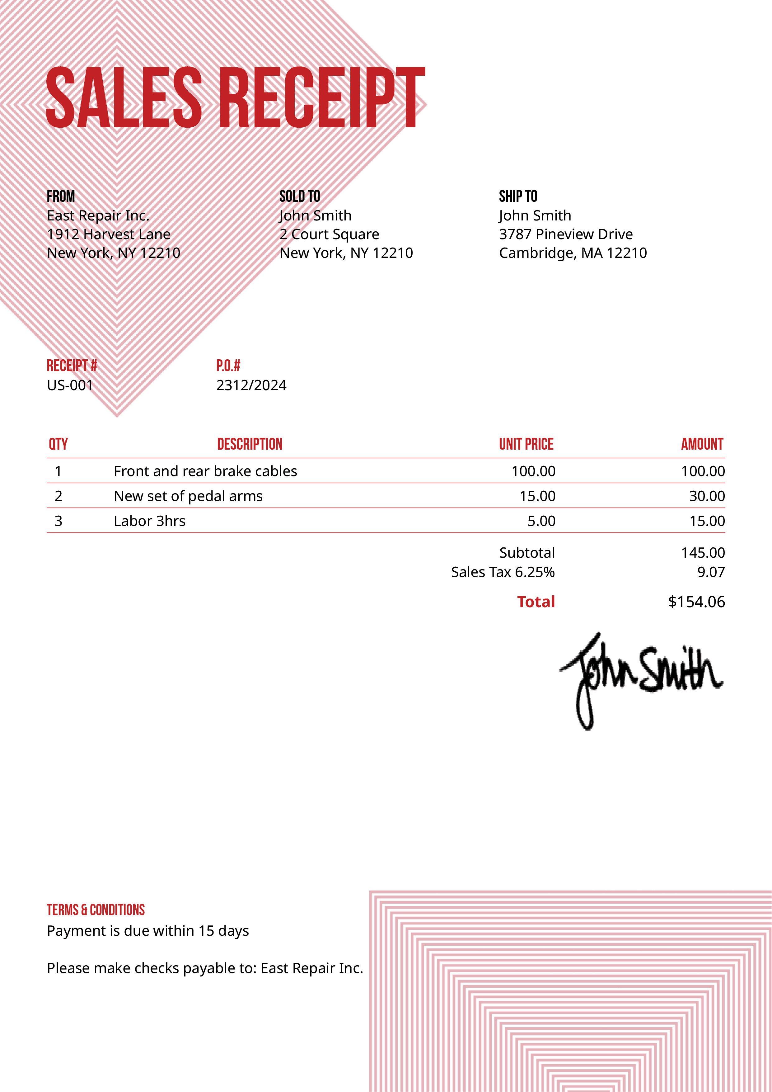 Sales Receipt Template Us Squares Red 