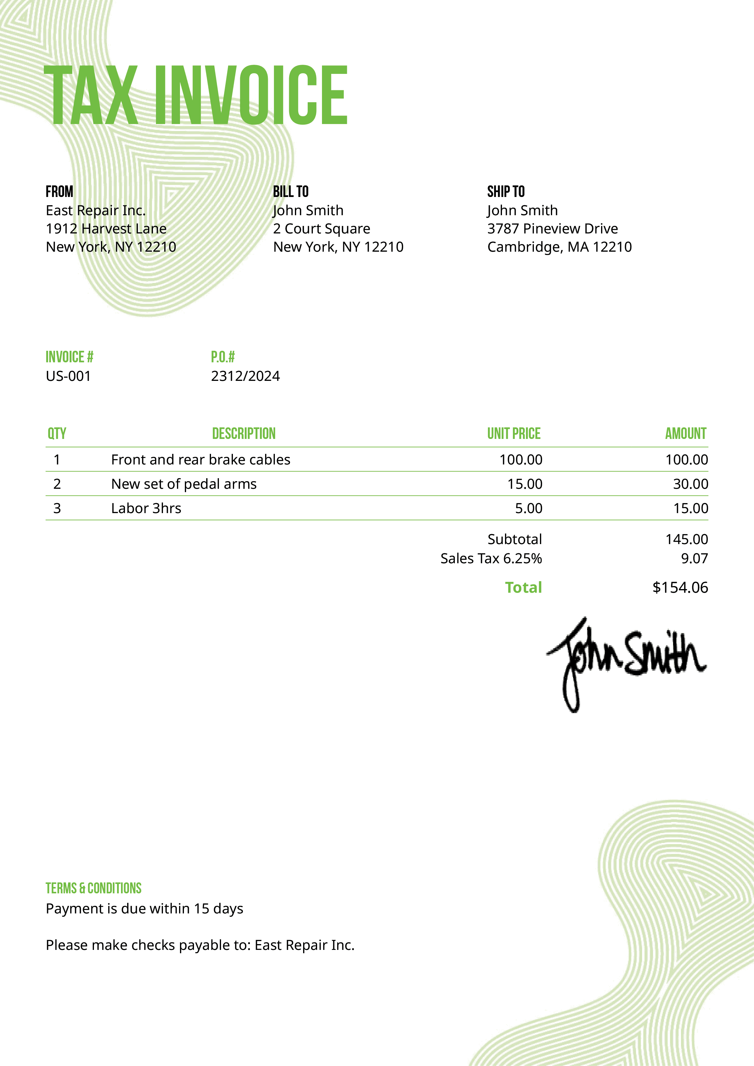 Tax Invoice Template Us Blobs Green 