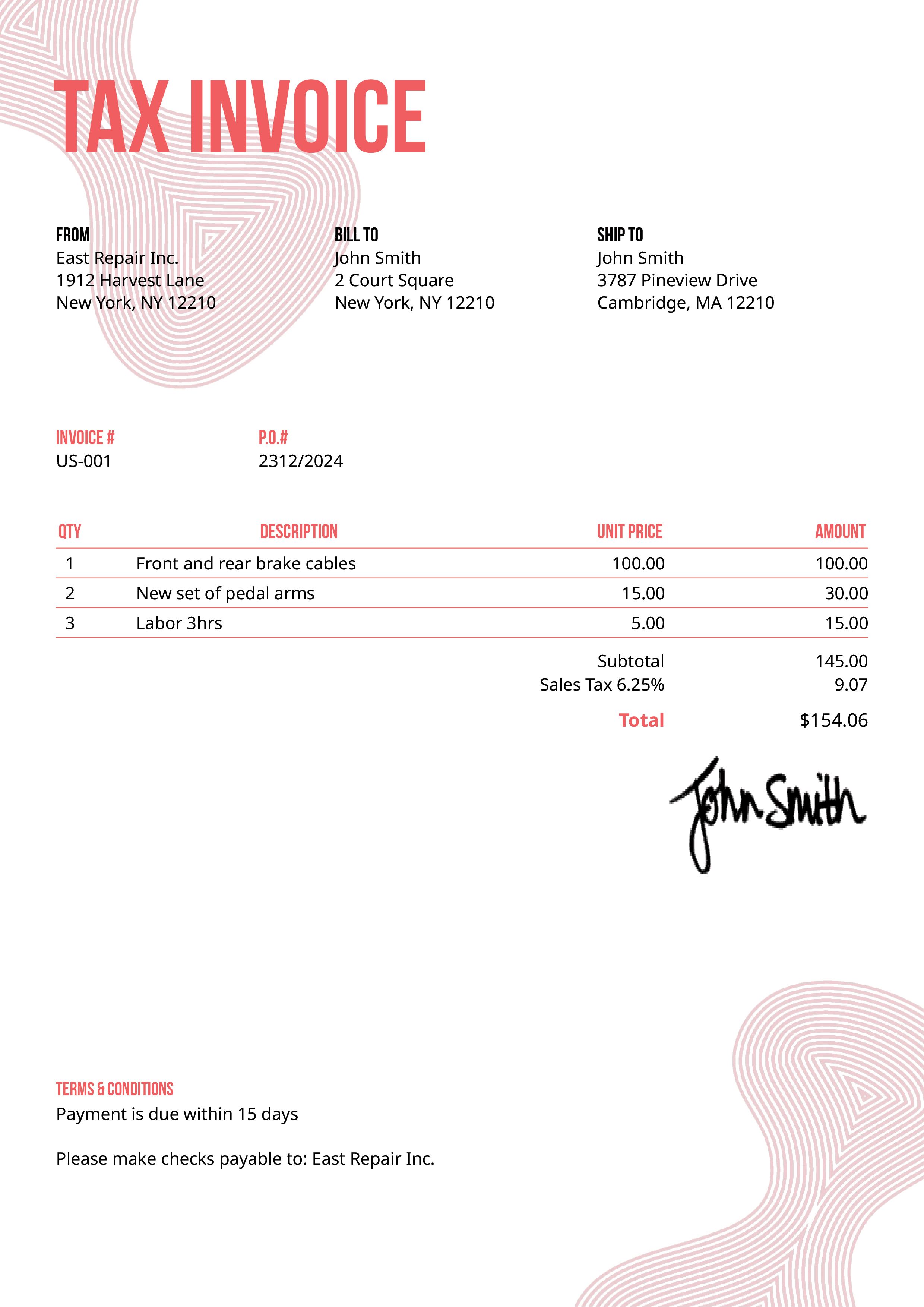 Tax Invoice Template Us Blobs Pink 