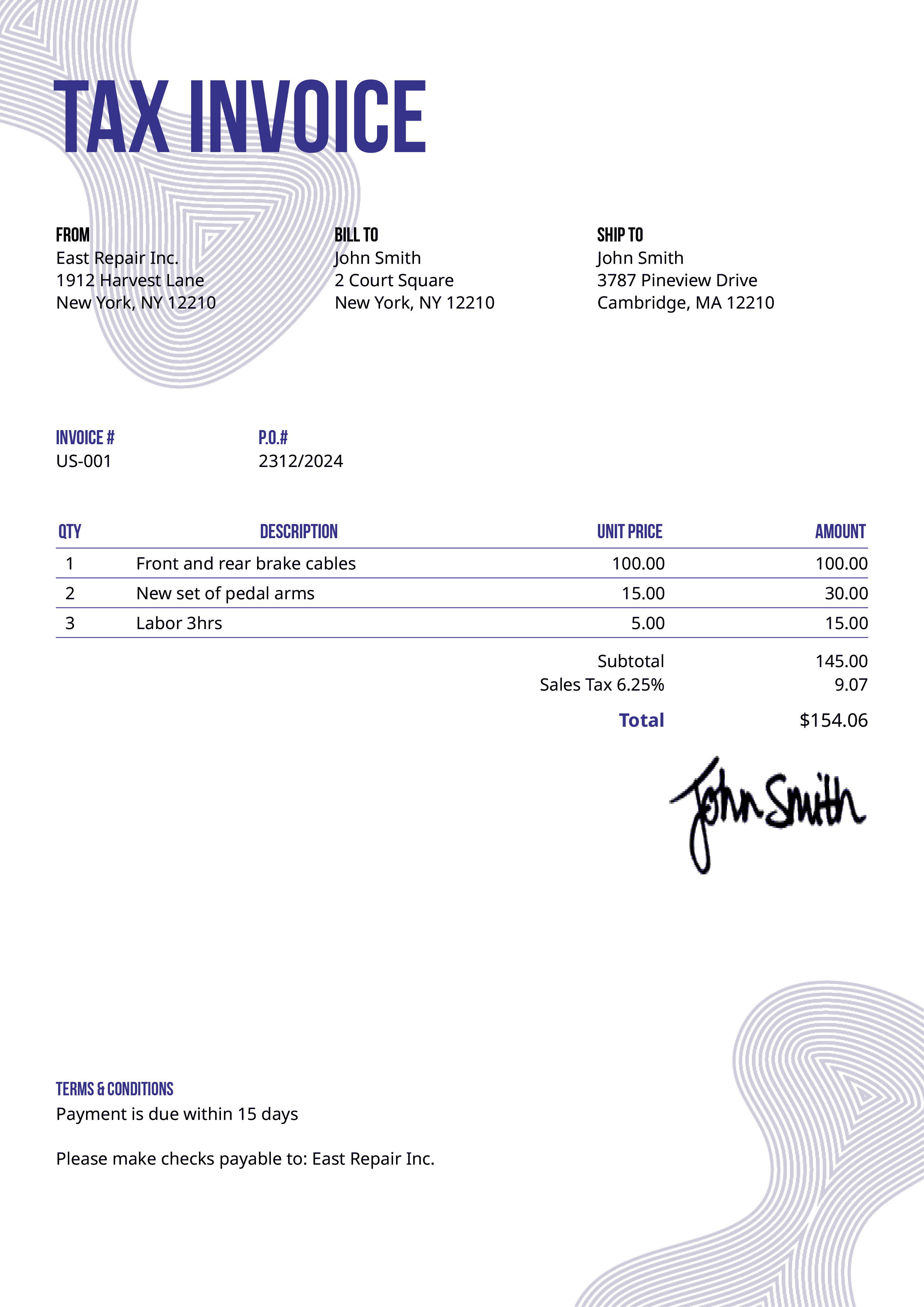 Tax Invoice Template Us Blobs Purple 