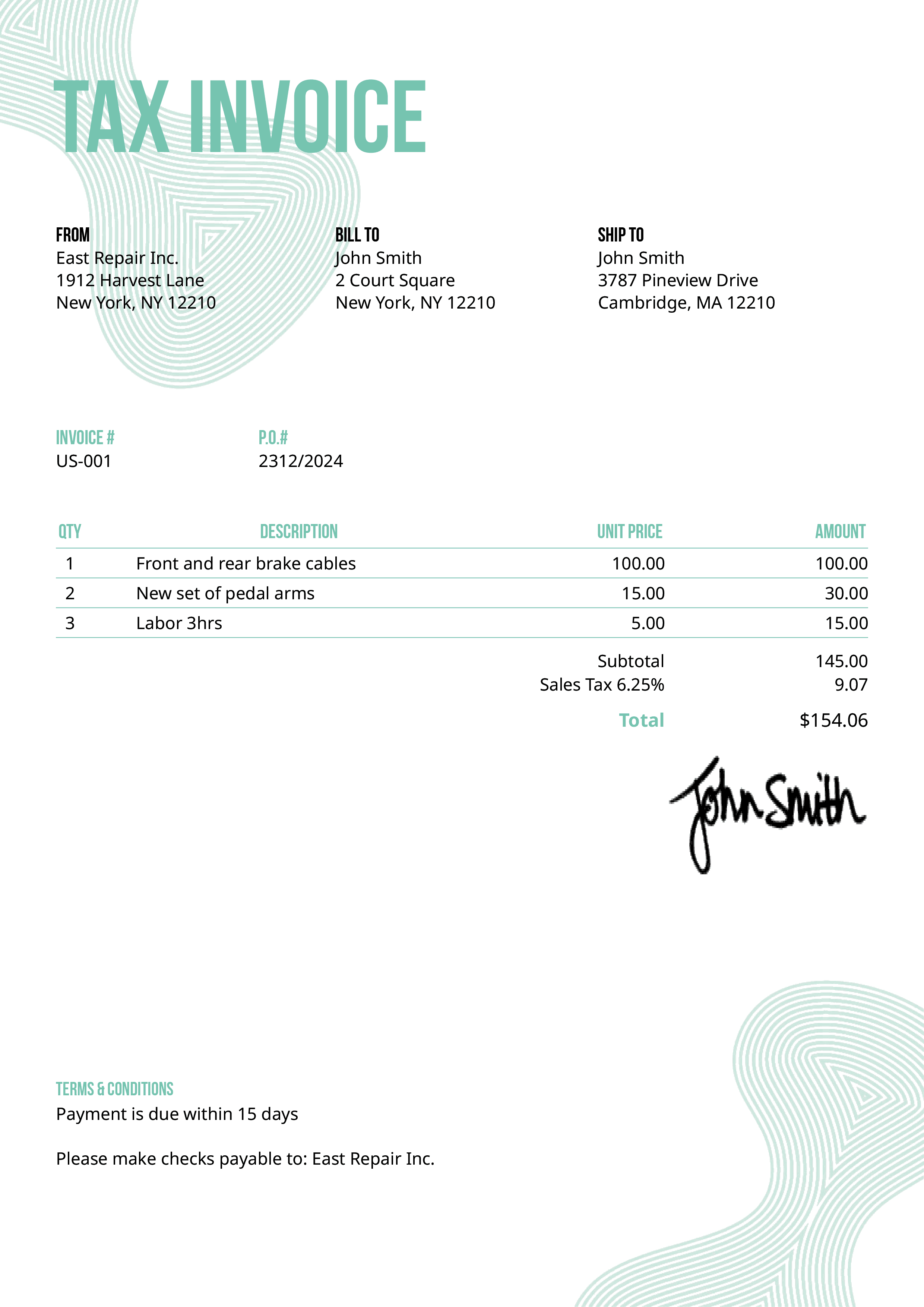 Tax Invoice Template Us Blobs Turquoise 