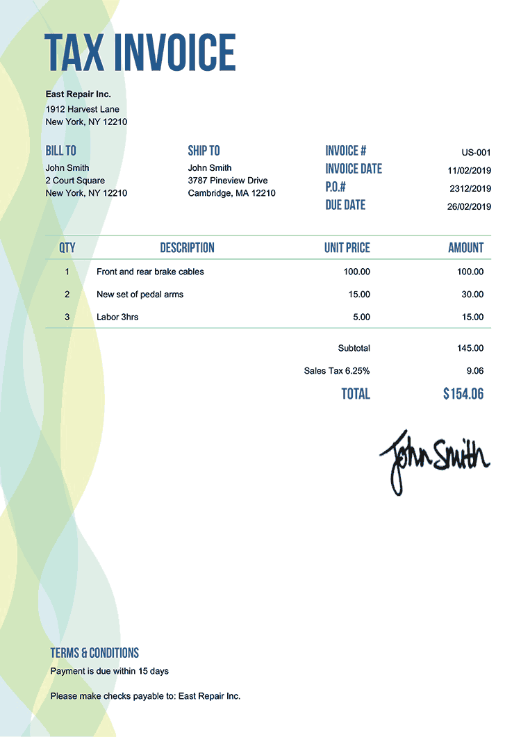 Tax Invoice Template Us Dexter 