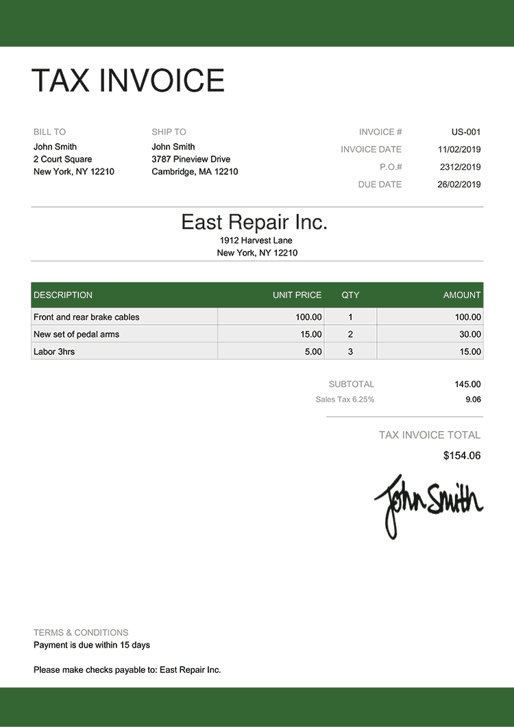 tax invoice sample