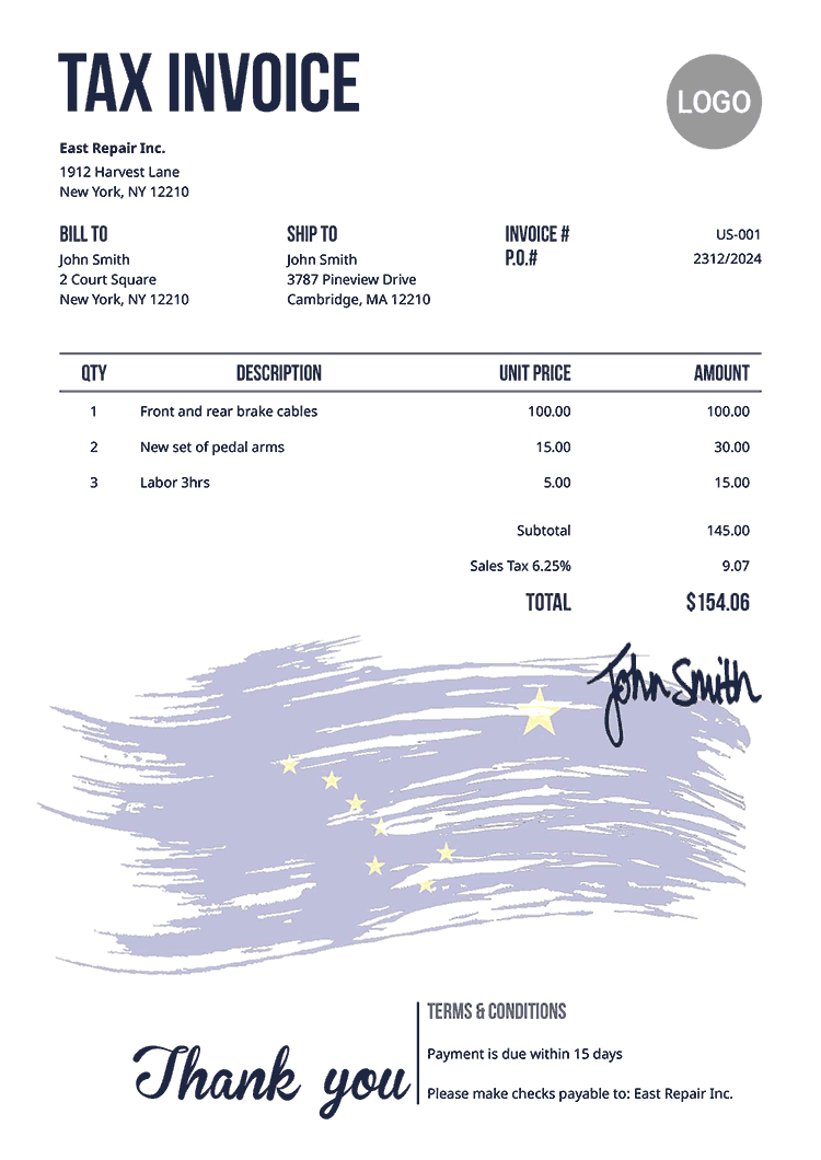 Tax Invoice Template Us Flag Of Alaska 