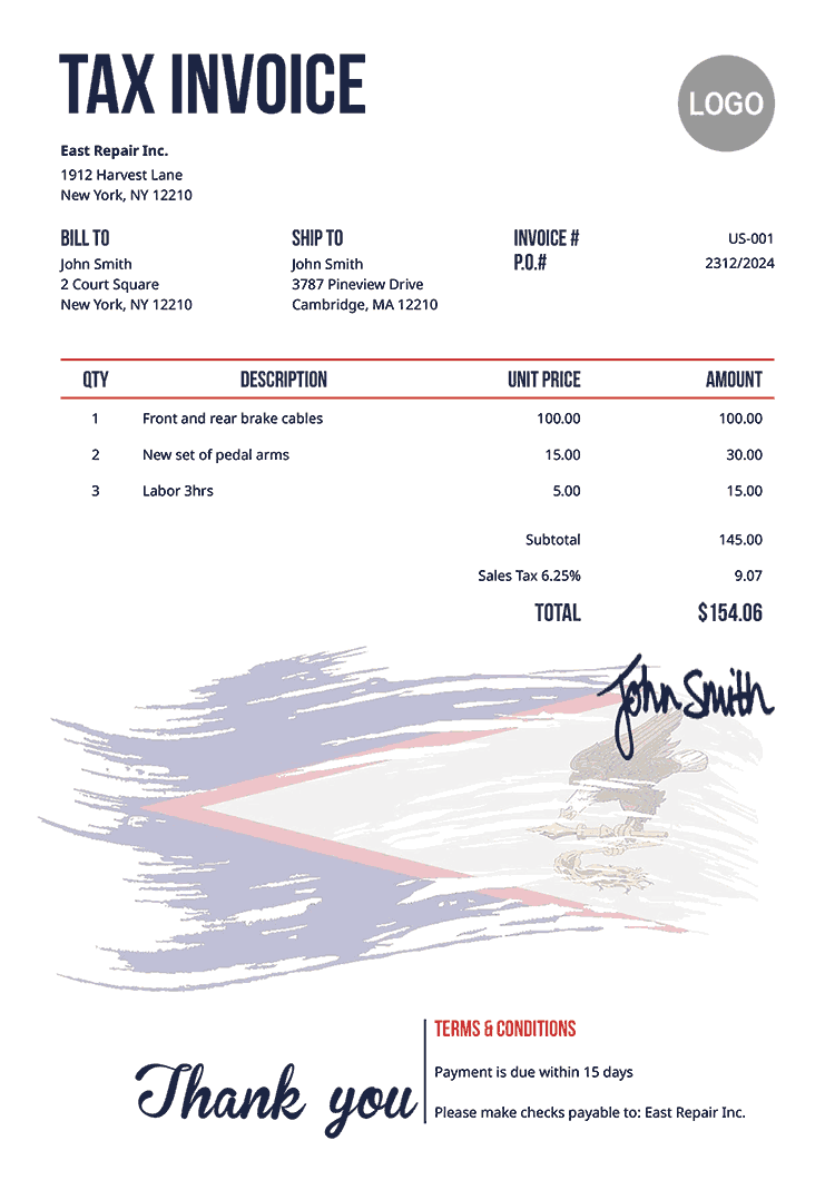 Tax Invoice Template Us Flag Of American Samoa 