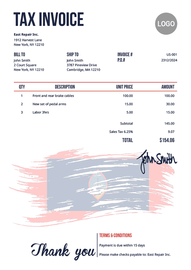 Tax Invoice Template Us Flag Of Guam 
