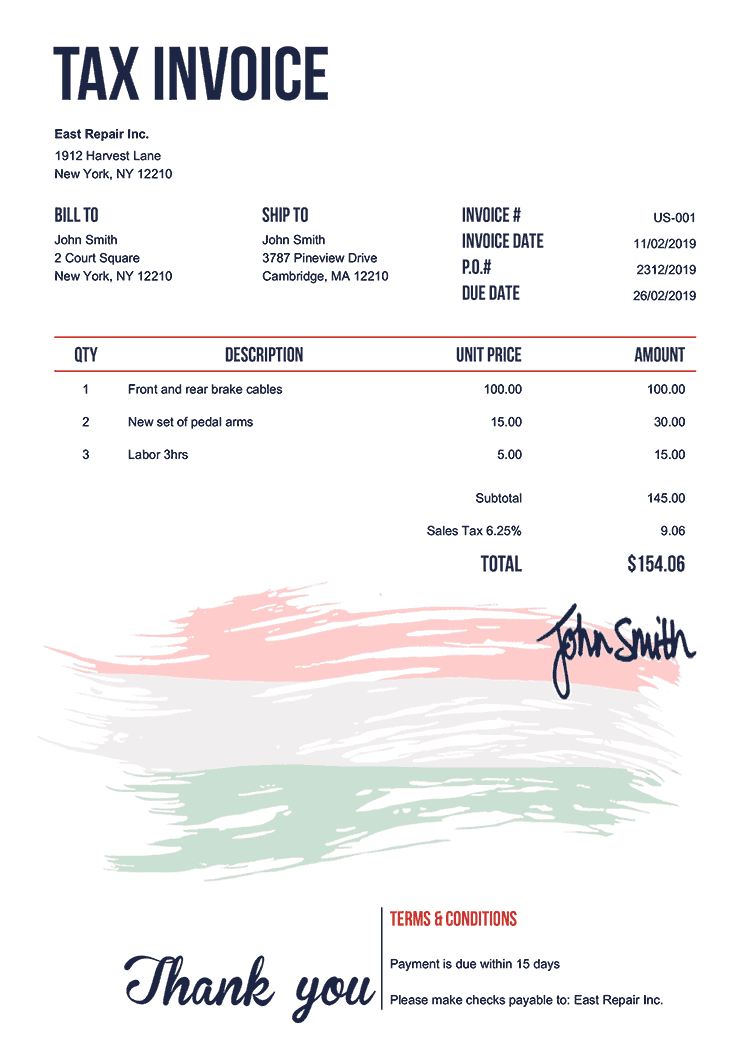 Tax Invoice Template Us Flag Of Hungary 