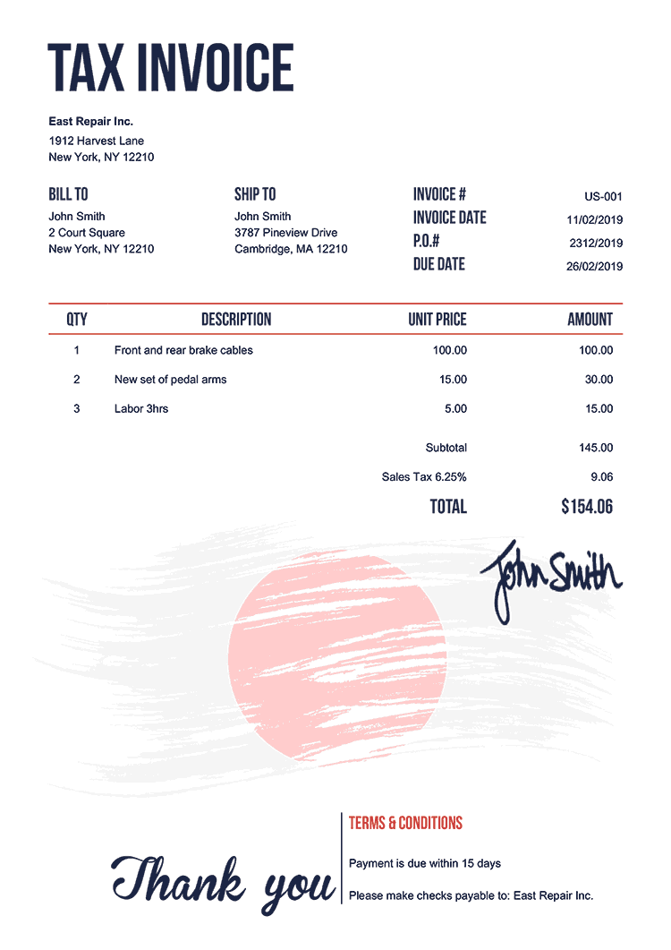 Tax Invoice Template Us Flag Of Japan 
