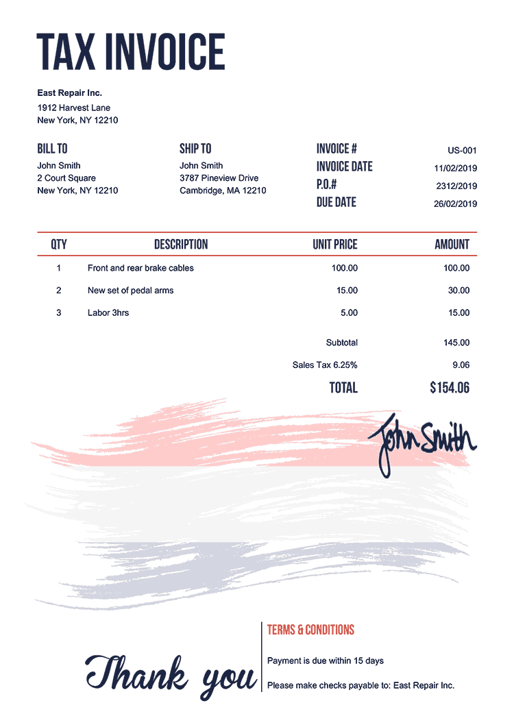Tax Invoice Template Us Flag Of Netherlands 