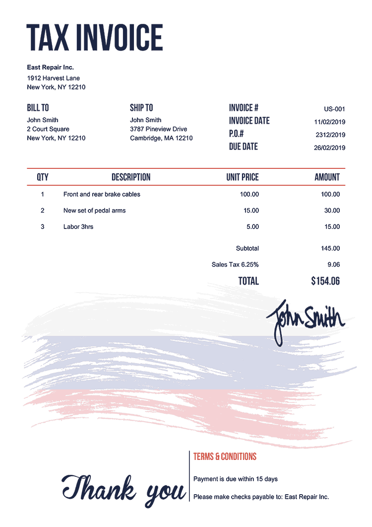 Tax Invoice Template Us Flag Of Russia 