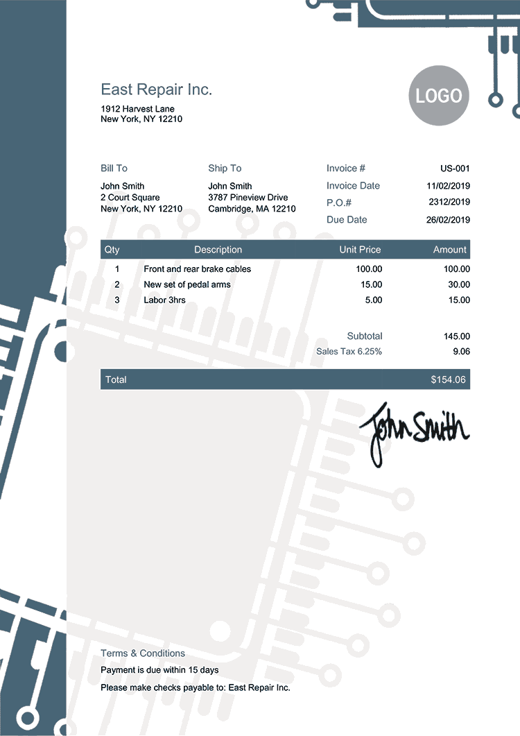 Tax Invoice Template Us Hightech 