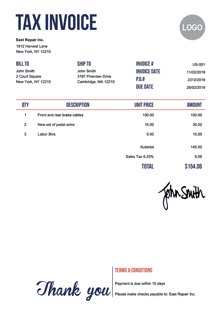 Tax Invoice Template Us Neat 