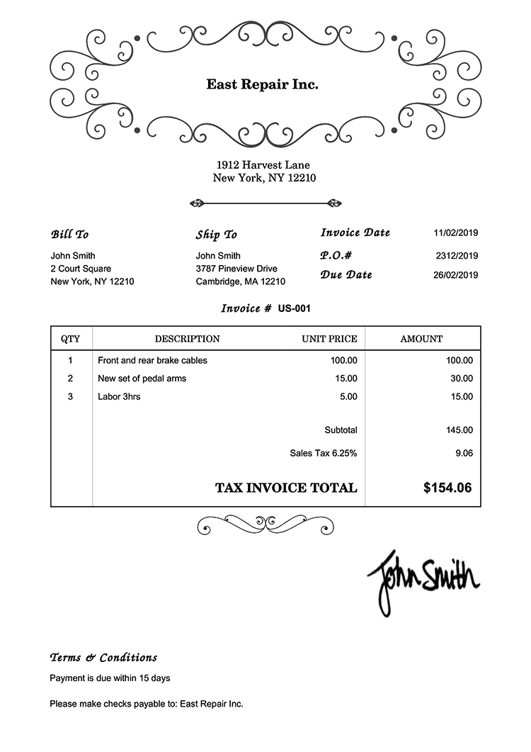 Tax Invoice Template Us Oldie White 