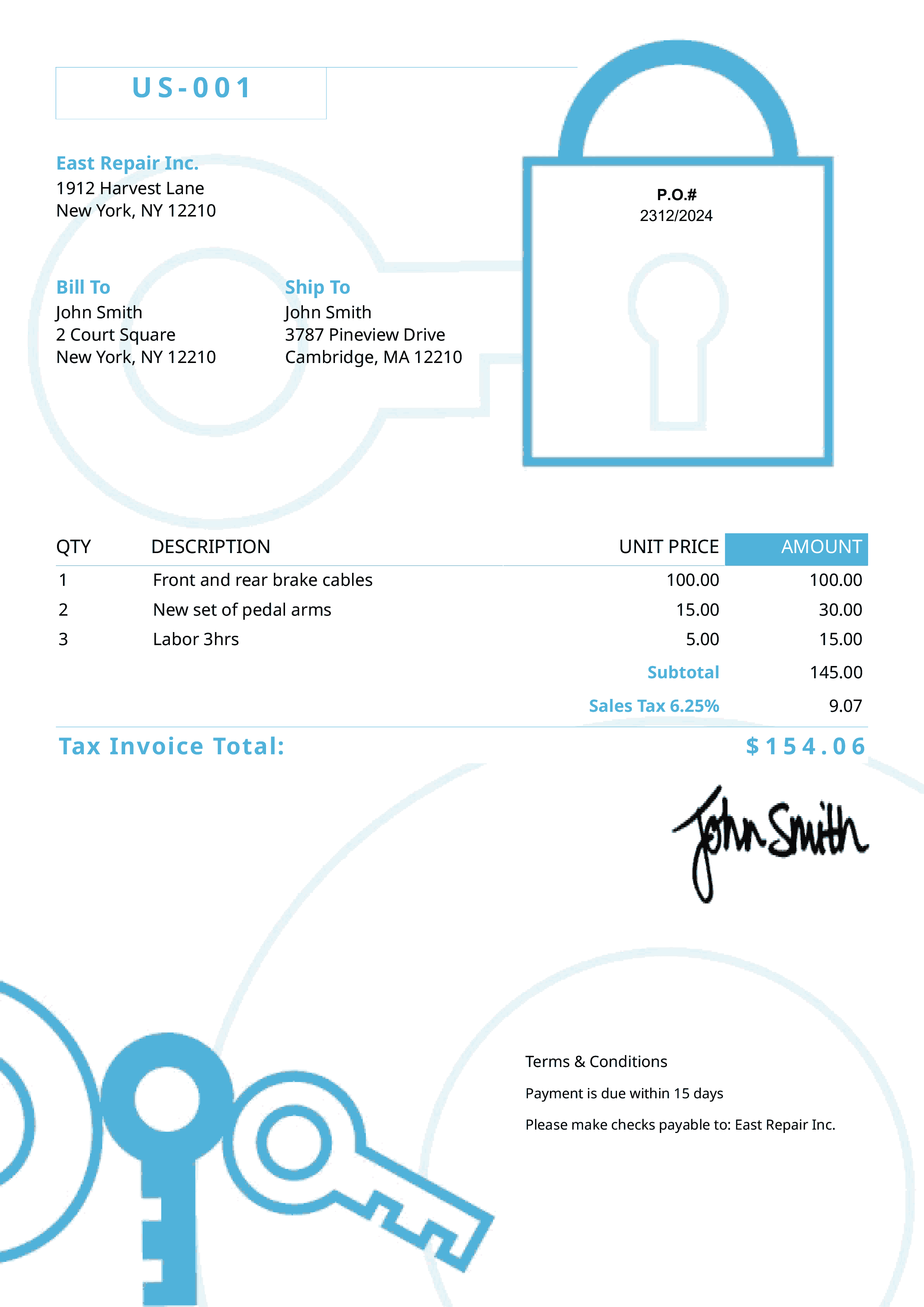 Tax Invoice Template Us Secure Light Blue 