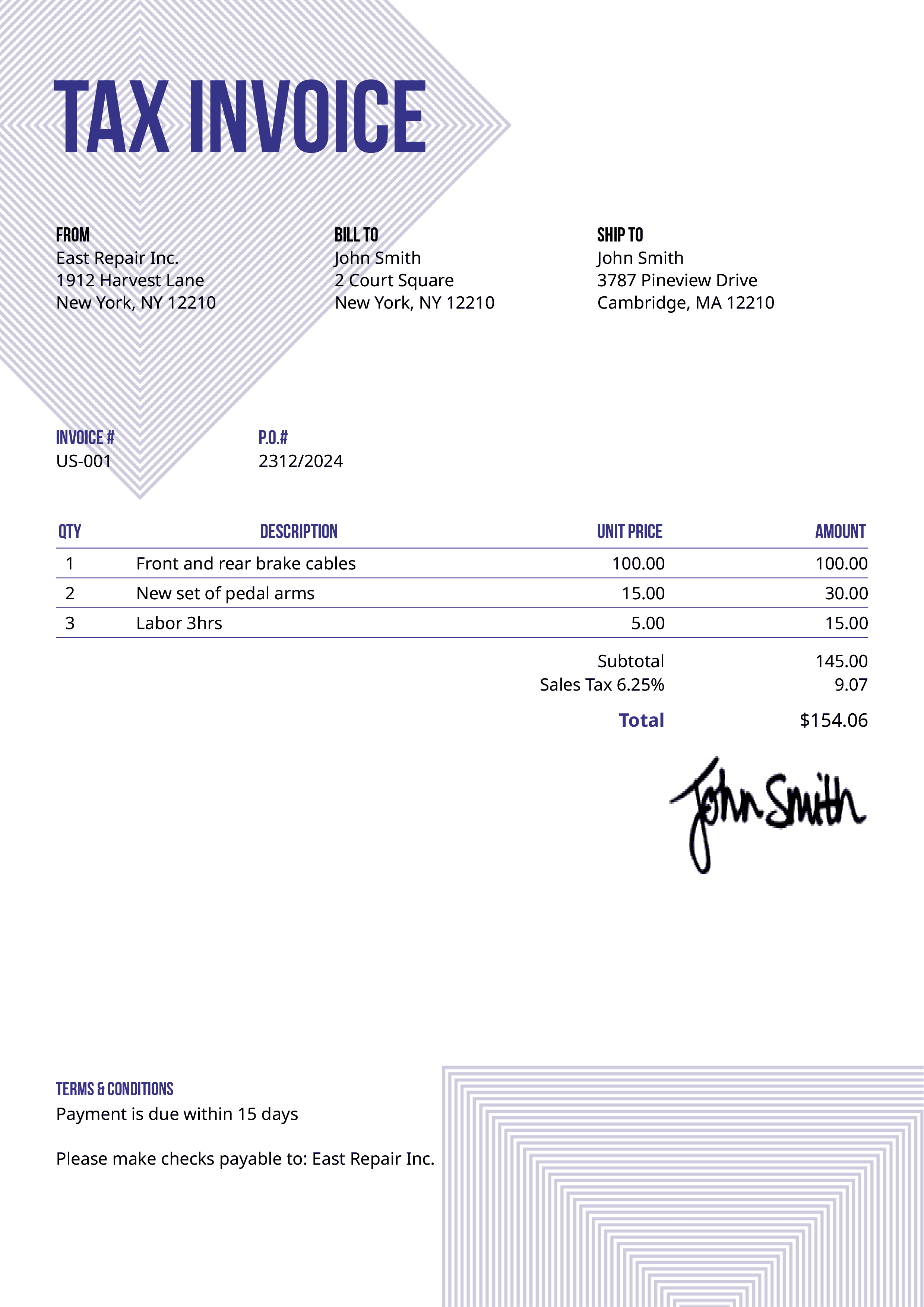 Tax Invoice Template Us Squares Purple 