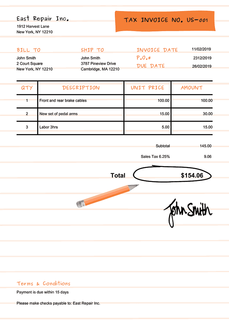 Tax Invoice Template Us Workbook Orange 
